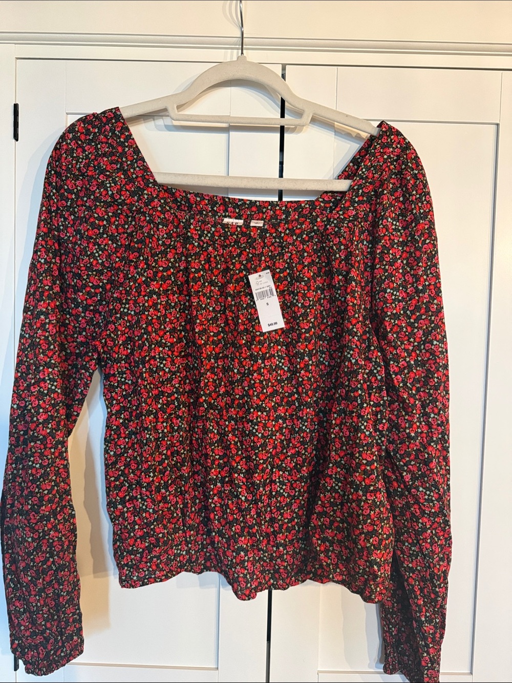 GAP Floral Square-Neck Long Sleeve Top - Red & Black